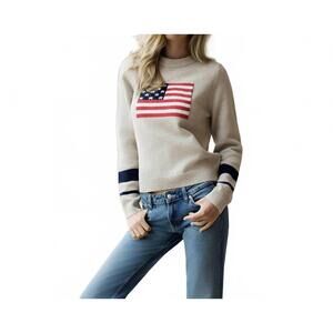 NEW LEMON & CREW harbor knit flag sweater in cream
